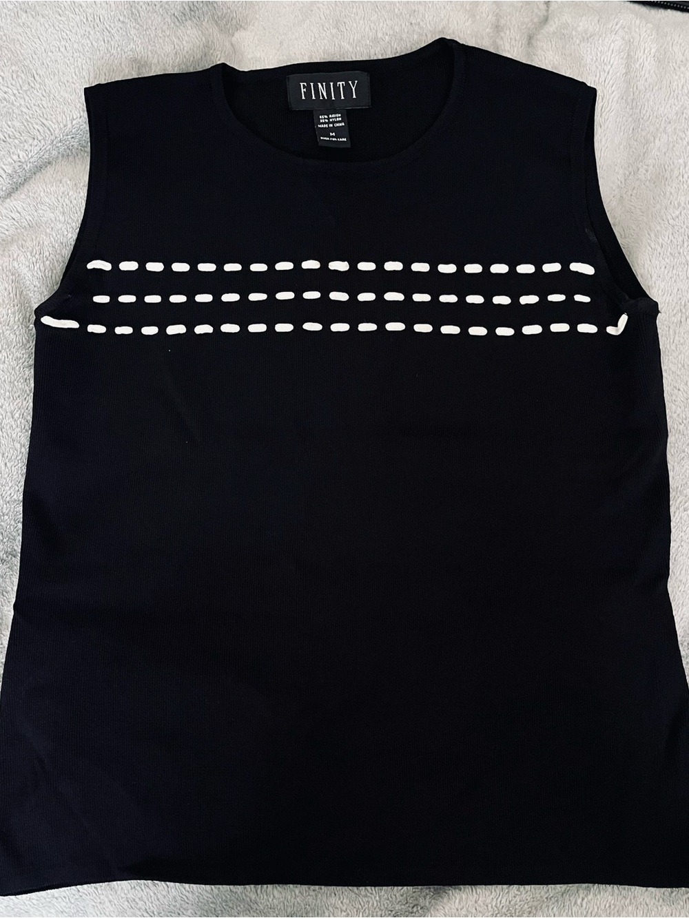 FINITY Black Tank Top with White Dash Stripe Detail